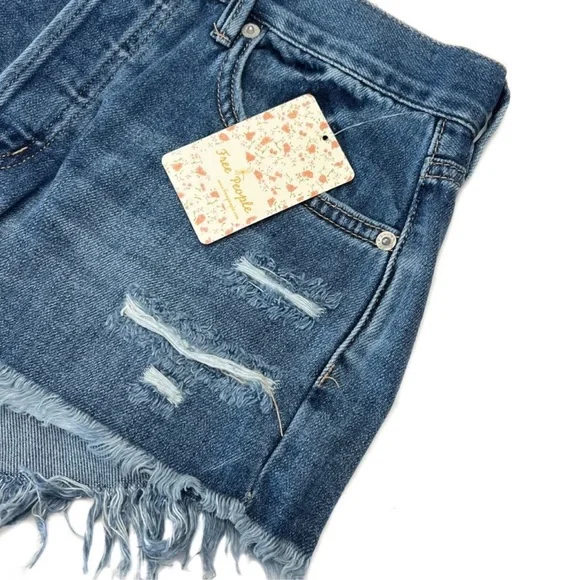 Free People Denim Cutoff Shorts We the Free Destructed Frayed Hem Indigo… - Picture 14 of 14